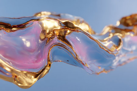 Swirling, colorful fluid shapes blend together in vibrant hues of yellow, blue, and purple, creating a dynamic visual experience against a dark backdrop.の素材