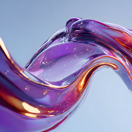 Swirling, colorful fluid shapes blend together in vibrant hues of yellow, blue, and purple, creating a dynamic visual experience against a dark backdrop.の素材