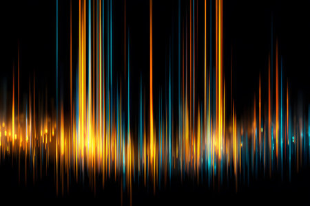 This visual showcases vibrant sound waves in various colors that illustrate the rhythmic beats and frequencies of music. The digital art emphasizes energy and movement.の素材