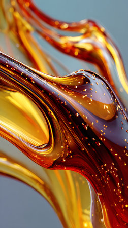 Swirling, colorful fluid shapes blend together in vibrant hues of yellow, blue, and purple, creating a dynamic visual experience against a dark backdrop.の素材