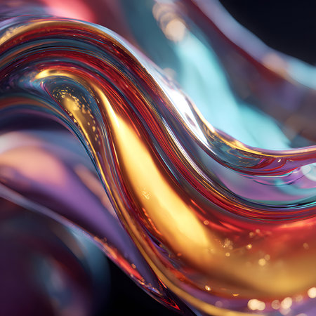 Swirling, colorful fluid shapes blend together in vibrant hues of yellow, blue, and purple, creating a dynamic visual experience against a dark backdrop.の素材