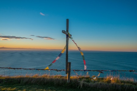 cross and colored flagの写真素材