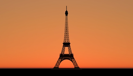 The Eiffel Tower pictured against the sky at the sunsetの写真素材