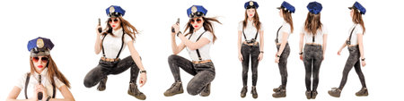 Female police in several angles, isolated on whiteの写真素材
