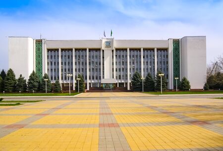 Maykop, Adygeia resp. Russia - April 06, 2013: Lenin Square and Government House. Maikop. Russiaのeditorial素材