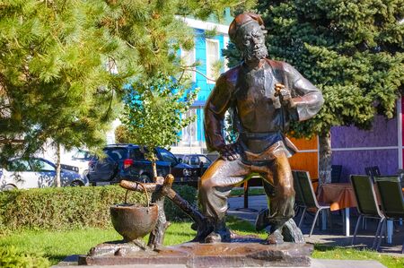 Rostov-on-Don,Russia - October 14,2012: Living sculpture. Living statue. Street artist. Cossack.のeditorial素材