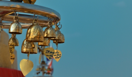 Golden prayer bell in Bangkokの写真素材