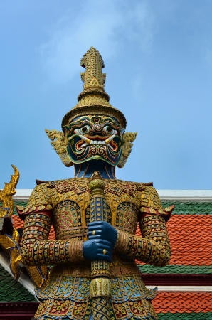 Sculpture blue giant guardian in Bangkok Thailandの写真素材