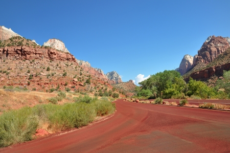 Red road in Zion National Parkの写真素材