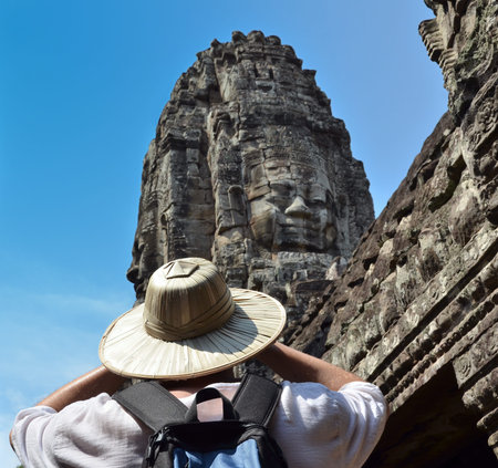 Ancient temple Bayon in Angkor Wat Cambodiaの写真素材