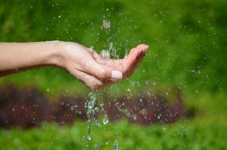 Woman washing hand under the stream of waterの写真素材