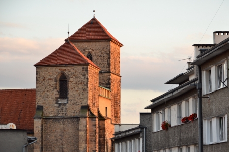 Church in a sunset beams Poland Klodzkの写真素材