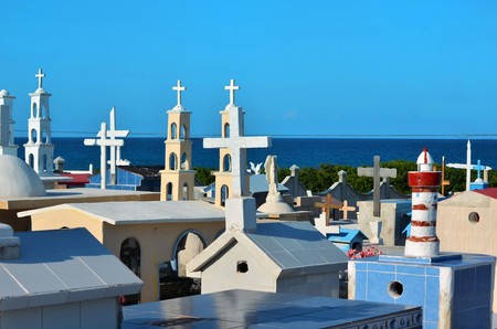 orginal cementary on tropical island with seaの写真素材