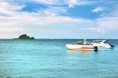 speedboats on andaman see thailandの写真素材