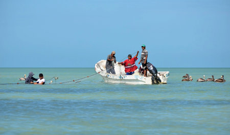 Mexico, Celestun - March 20th, 2014: Fishermans in Celestun