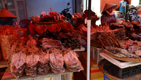 Dry sea fodd on local market in Can Thoのeditorial素材
