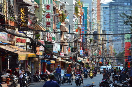 The streets of Saigon (Ho Chi Min City) full of wires.のeditorial素材