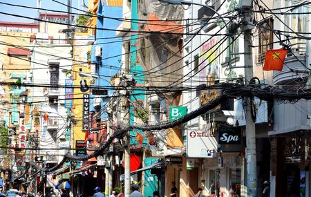 The streets of Saigon (Ho Chi Min City) full of wires.のeditorial素材