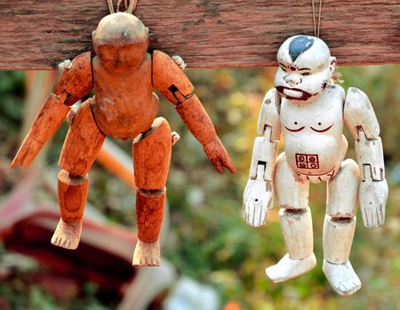 Myanmar string puppet for sale at a temple in Baganの写真素材
