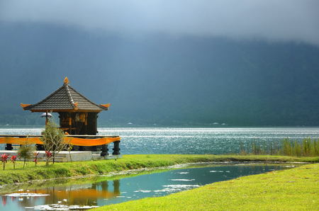 little temple after rain near Pura Ulun Danu on Beratan lakeの写真素材