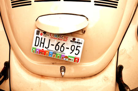 CAMPECHE, MEXICO - FEBRUARY 14. Car number plates on car in Campeche City Yukatan February 14, 2014 Mexicoのeditorial素材
