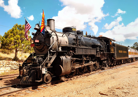 Grand Canyon Village, Arizona, USA - September 17, 2011: Vintage Steam Locomotive at the station in...