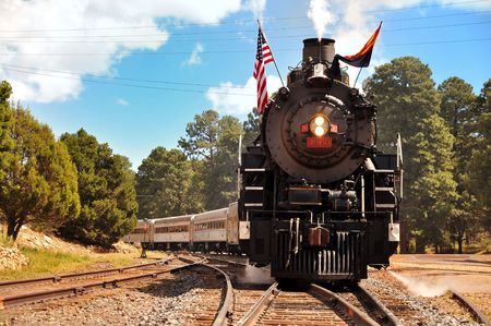 Grand Canyon Village, Arizona, USA - September 17, 2011: Vintage Steam Locomotive at the station in Grand Canyon Village. Grand Canyon Railway.のeditorial素材