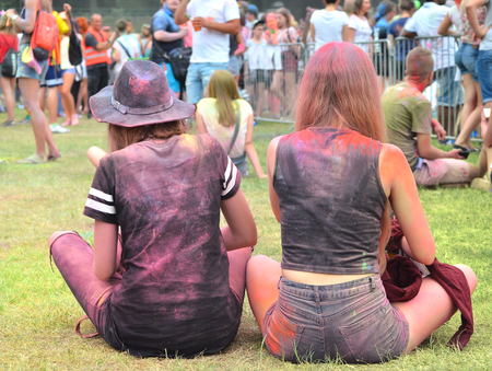 Cracow, Poland - June 28, 2018. People dancing and celebrating during Music and Colors festival.のeditorial素材