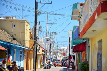 Isla Mujeres, Mexico - March 03, 2014: Street on Isla Mujeres in Mexico during festivalのeditorial素材