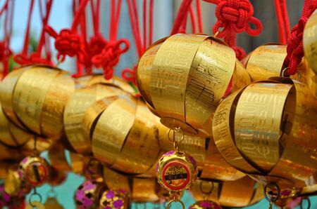 HONG KONG, CHINA - MARCH 13 2018: Holy bell on wall for respect praying at Wong Tai Sin Temple at Kowloon islandのeditorial素材