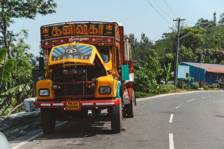 indian broken truck stands on the road. 19 february 2018 Madurai, Indiaのeditorial素材