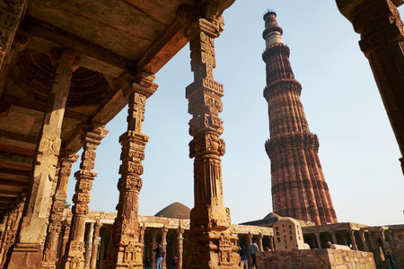 Qutub Minar - talles minaret in the world. Delhi, India, 03.12.2019の写真素材