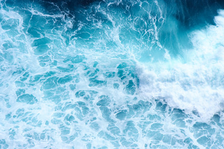 Deep blue and clean ocean crashing wave. Natural tropical oceanic water beauty.の写真素材