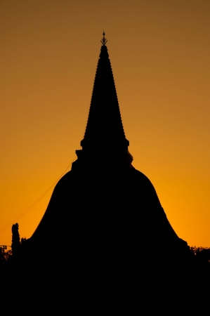 Pagoda silhouettes and evening skyの写真素材