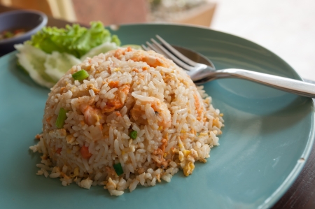 Rice were fried in oil with shrimp and vegetables.の写真素材