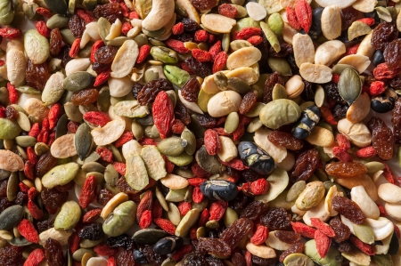 Organic mixed nuts on a white backgroundの写真素材