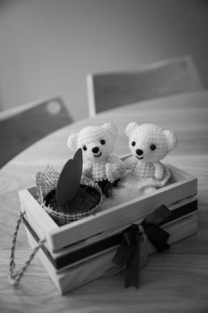 Teddy bear in a box for home interiorsの写真素材