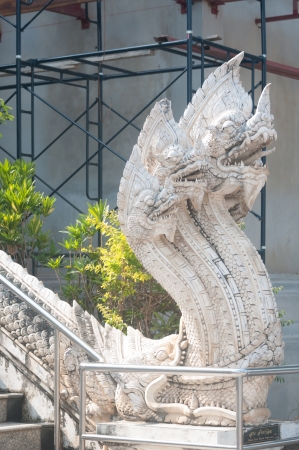 Naga statue, architecture of stairhead in the northern part of Thailandの写真素材