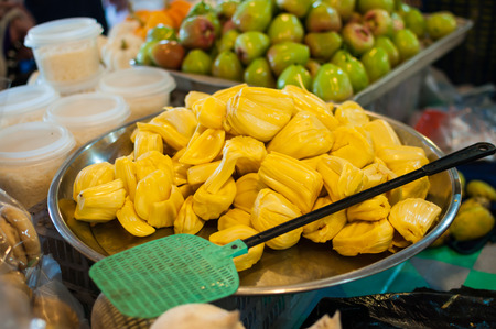 jackfruit on a tray in the Marketの写真素材