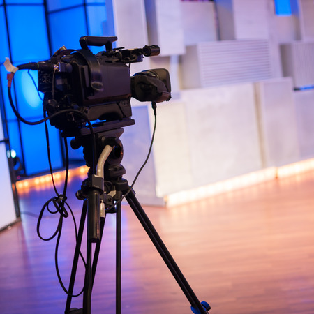 professional high definition camcorder on a tripodの写真素材