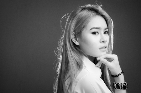 Glamorous young sexy woman, Black & White imageの写真素材
