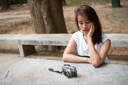 Leisure activities of girl photographers in fine weatherの写真素材