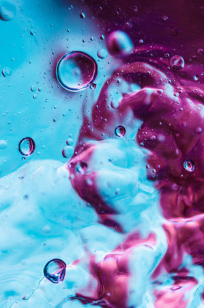 Macro bubbles of water on colorful background
