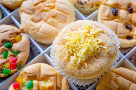 bakery products on paper cup calling Mamon Cake, Soft Cake or Sponge Cakeの写真素材