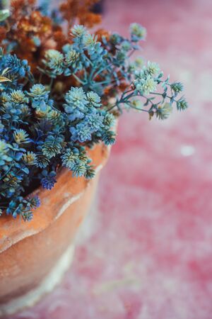 Artificial flowers in a pot decorate on garden, Color Effect.の写真素材