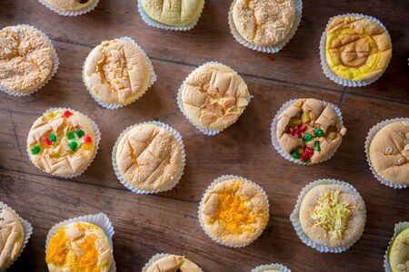 bakery products on paper cup calling Mamon Cake, Soft Cake or Sponge Cakeの写真素材