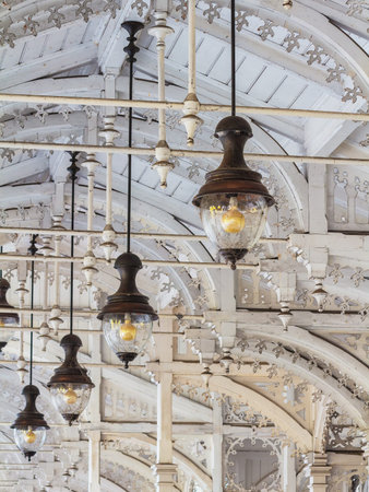 The ceiling lights historic colonnades. Czechの写真素材