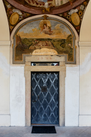 The historic door of the Benedictine monastery on the White Mountain in Pragueの写真素材