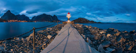 lighthouse lofoten night blue hourの写真素材