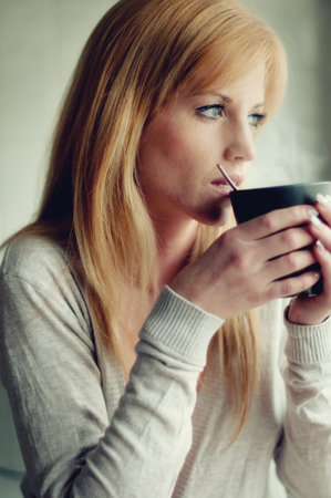 drinking coffee